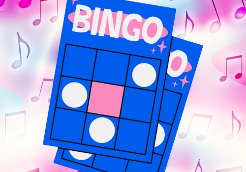 Colorful bingo cards with music notes in the background, suggesting a fun musical-themed bingo game.