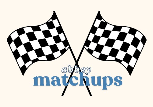 This image features two black and white checkered racing flags crossed with the text 
