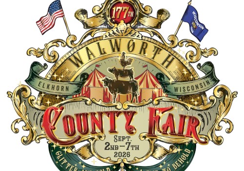 This is a colorful, ornate poster for the 177th County Fair in Walworth, Wisconsin, happening September 2-7, 2026.
