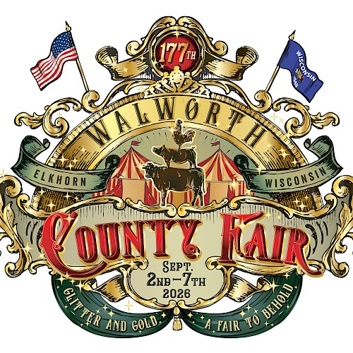 This is a colorful, ornate poster for the 177th County Fair in Walworth, Wisconsin, happening September 2-7, 2026.