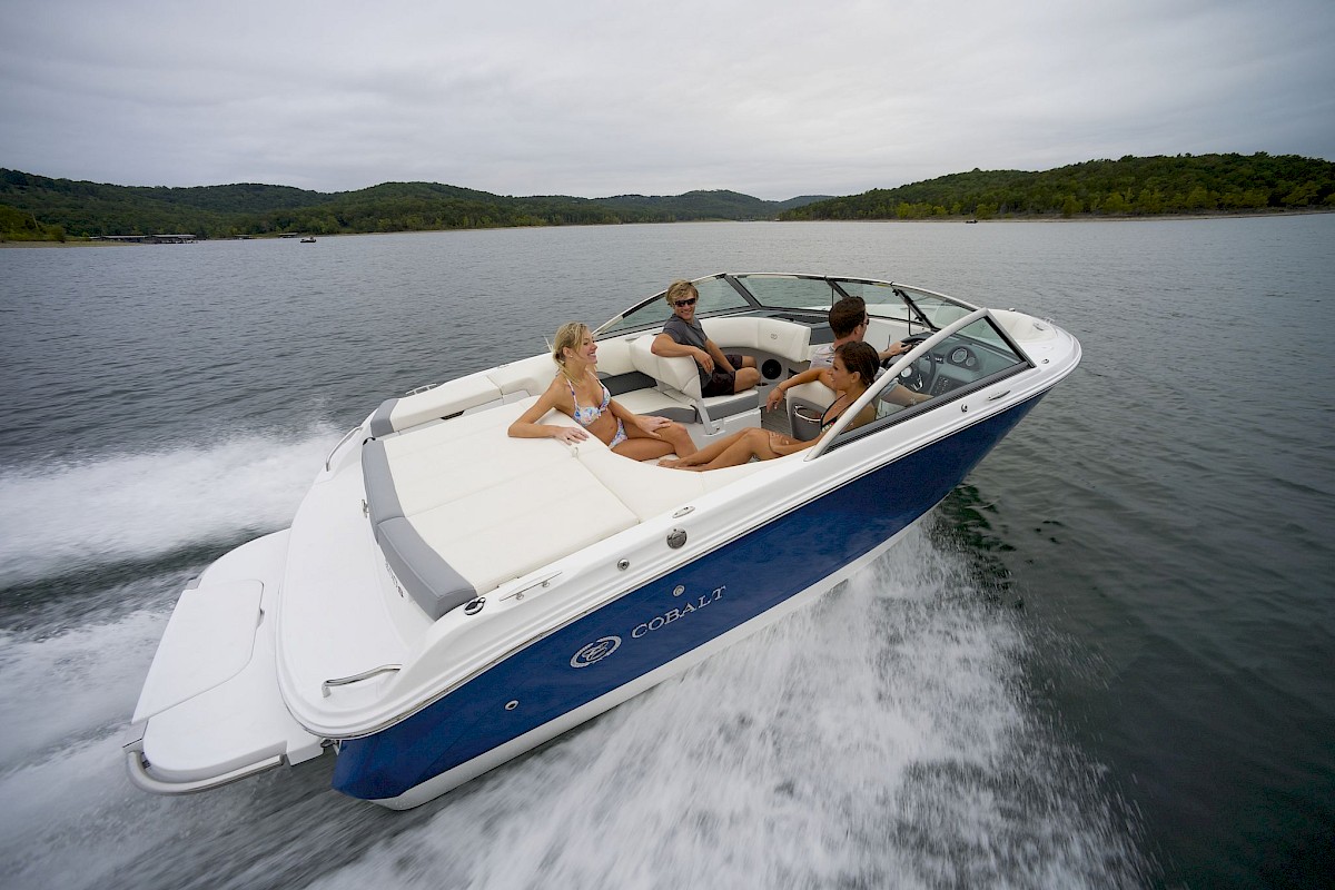 A speedboat labeled